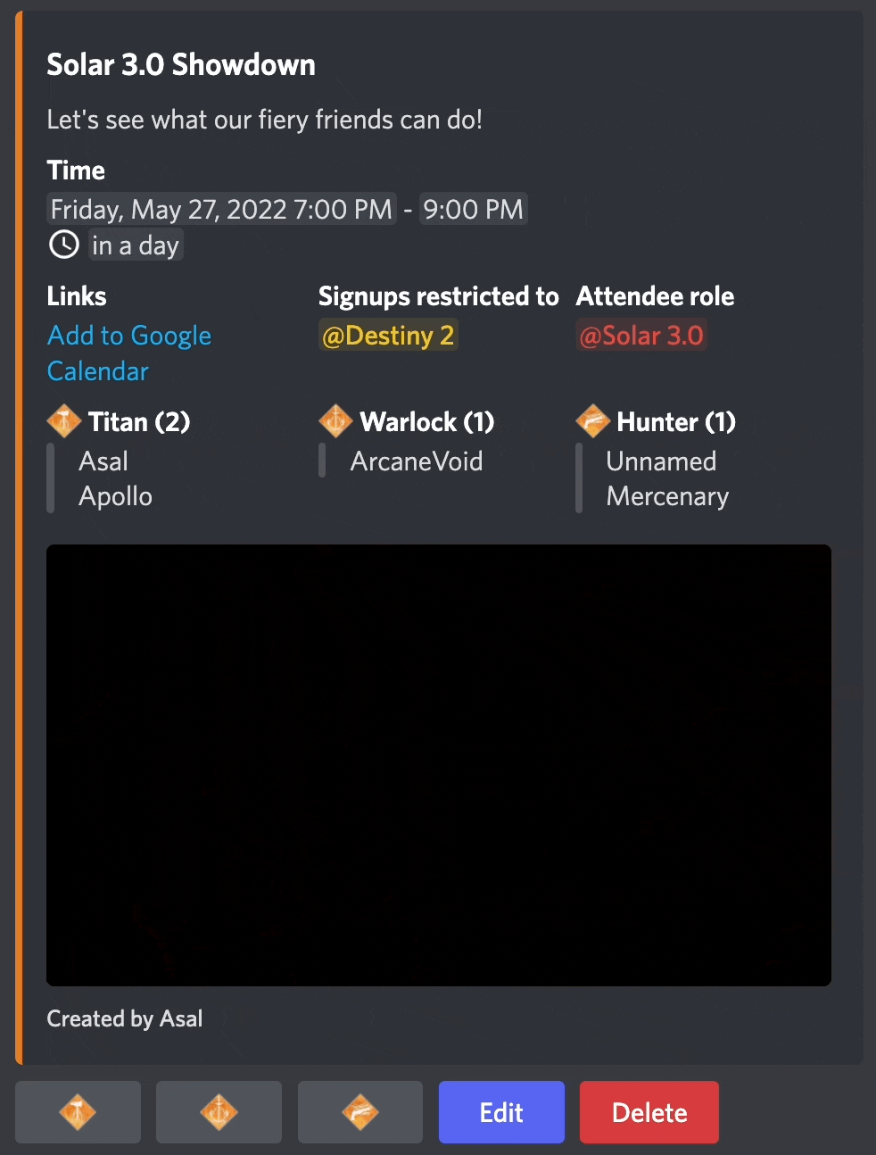 A gif showing an Apollo event with an animated image and a custom color