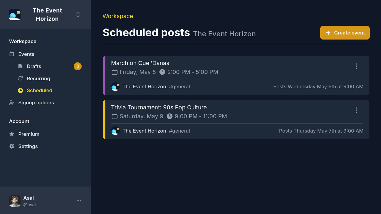 Scheduled posts page on the dashboard